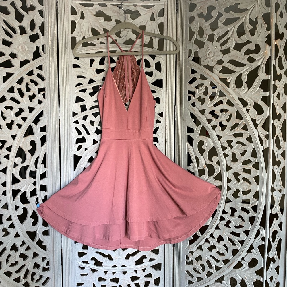 Windsor Floral Lace Open Back Skater Dress